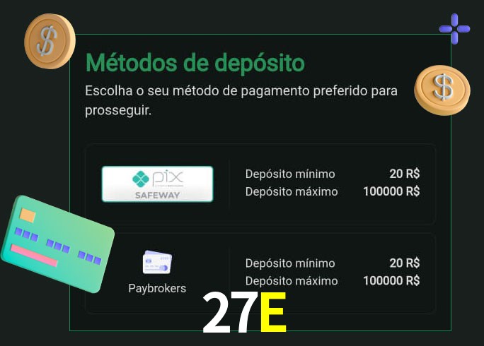 O cassino 27E oferece uma grande variedade de métodos de pagamento